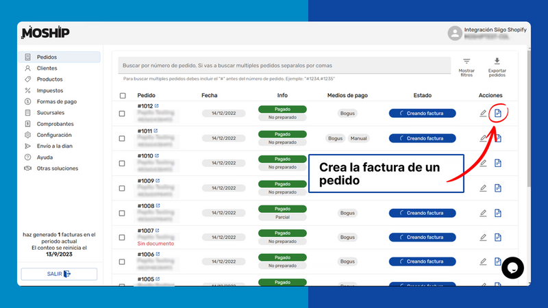 Crea facturas individuales